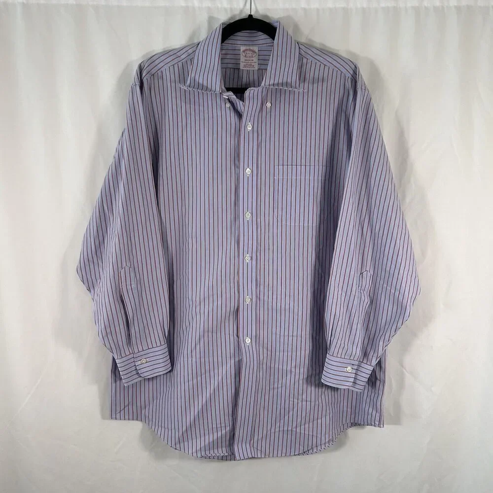 Brooks Brothers Dress Shirt Men's 16.5 32 Blue Striped Madison Button Up Long Sl